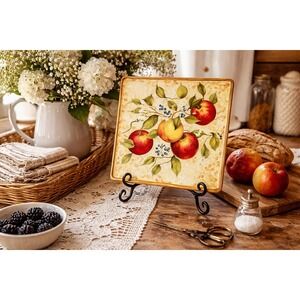 Susan Winget Certified Int.  Large Antique Orchard Square Serving Platter Apples